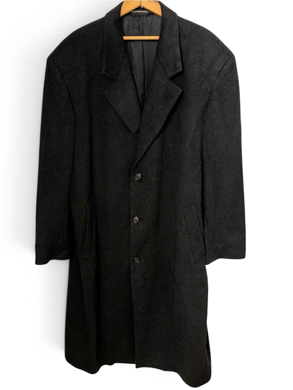 Vintage Mark Shale Long Overcoat Black Cashmere Wool Luxury Top Coat Men’s 46L - Picture 8 of 9